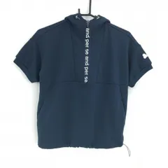 【美品】アンパスィ フード付き半袖ブルゾン ネイビー×白 パーカー ハーフジップ レディース M ゴルフウェア and per se