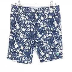 【超美品】アディダス ハーフパンツ ネイビー×白 総柄 サッカー生地 ストレッチ メンズ 85 ゴルフウェア adidas