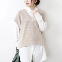 美USED JOURNAL STANDARD ジャーナルスタンダード ドライコットンリリーベスト Vネック 無地 ベージュ オーバーサイズ プルオーバー レディース フリーサイズ 20-080-400-7030-3-0