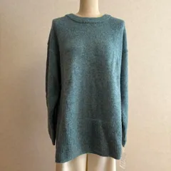 KN3463＊4L 大きいサイズ　 セーター 長袖 ニット ブルー系　メランジ調編み地切り替え
