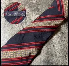 VALENTINO ネイビー レッド ストライプ シルク ネクタイ[MSE658]