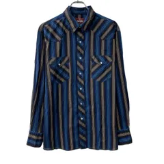 Wrangler 長袖 ウエスタンシャツ L ブルー マルチカラー ラングラー スナップボタン ストライプ柄 胸ポケット 長袖シャツ 春物 a803-6421のサムネイル