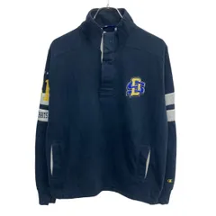Champion プリントスウェット トレーナー S ネイビー イエロー チャンピオン ハーフジップ バックプリント ライン 切替 秋物 a803-6442