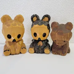 熊ぼっこ　熊　ぼっこ　3体まとめ　木彫り熊　置物　ヴィンテージ　熊ボッコ　木製　民芸　昭和レトロ