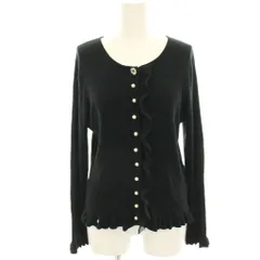 スーパービューティ Super Beauty ニットカーディガン 長袖 フリル リブ パールボタン 44 黒 ブラック /HN