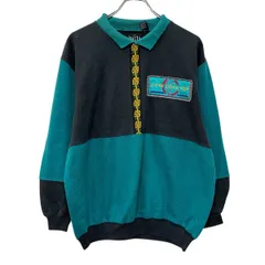 PASTA ロゴスウェット トレーナー L ターコイズグリーン ブラック プルオーバー ワンポイント 袖切替 スウェット 春秋物 a803-6468
