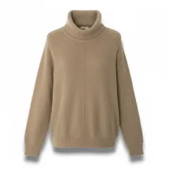 46c24 BOTTEGA VENETA ボッテガヴェネタ カシミヤリブニット ハイネックニットセーター トップス イタリヤ製 42サイズ ベージュ カシミヤ100％ レディース 女性用u02tのサムネイル