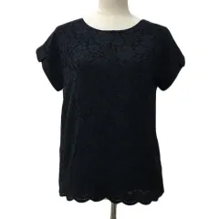 ロペピクニック ROPE Picnic カットソー ブラウス プルオーバー ラウンドネック ナイロン レース 切替 半袖 38 黒 ブラック