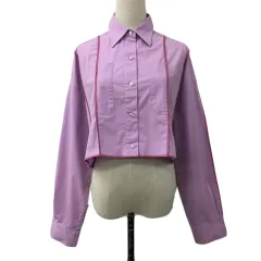 スライ SLY シャツ スタンダード カットオフ クロップド 無地 長袖 FREE 紫 ピンク パープル