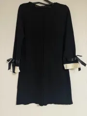 新品 黒 リボン 袖 ニット ワンピース