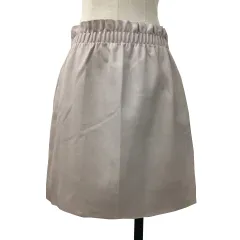 ザラ ZARA KNIT スカート 台形 ミニ ウエストゴム フェイクレザー 無地 USA M ベージュ グレー