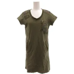 アヴィレックス AVIREX 美品 ワンピース Tシャツ S カーキ Uネック ミニ丈 迷彩柄 半袖 /KB ■ECF003