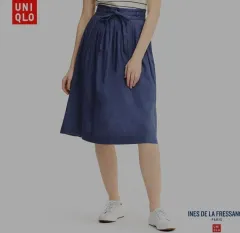 ユニクロ イネス コラボ リネンスカート ネイビー 64cm