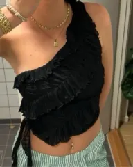 ZARA(ザラ) 非対称 片方オフショルダー フリル ノースリーブ ブラウス