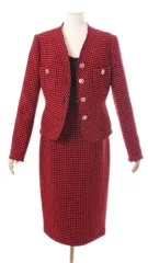 MOJO.S.PHINE(モジョエスピン) ノーカラー ゴールドパルサー ハウンドトゥース フリンジ ジャケット スカート セットアップ スーツ 66