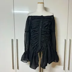 オフショルダー シャーリング フリル ロング ブラウス シュシュ