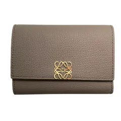 LOEWE ロエベ アナグラム バーティカル ウォレット スモール 三つ折り財布 C821S33X12 レディース カーフ グレージュ ゴールド金具 中古