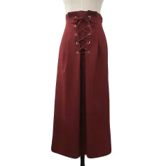 マジェスティックレゴン MAJESTIC LEGON スカート タイト ロング ウエストゴム レースアップ ハイウエスト スリット 無地 M 赤 レッド