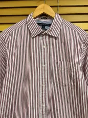 Tommy Hilfiger メンズ レッドストライプ コットン長袖シャツ M