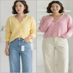 ルーズフィット Vネック ニット カーディガン 華奢フィット デイリー カーディガン