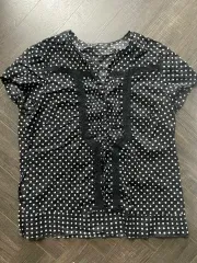 日本 ヴィンテージ 黒 ドット レース 半袖 ブラウス