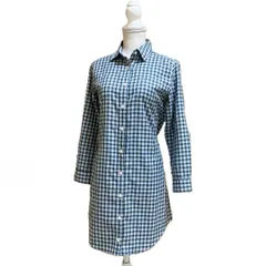 【美品】McGREGOR マックレガー チェック シャツワンピース 長袖 9 M ブルー グリーン コットン100 レディース