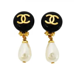 シャネル(Chanel) シャネル イヤリング  ココマーク  サークル GPメッキ フェイクパール ゴールド ブラックレディース