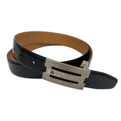 極美品✨ブルガリ ベルト スクエアバックル ロゴ刻印 シルバー金具 黒