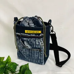 ハンドメイド デニムリメイクバッグ 巾着付きショルダーバッグ 斜め掛け