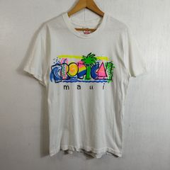 80s 90s FRUIT OF THE LOOM フルーツオブザルーム TROPICAL Tシャツ シングルステッチ 古着 VINTAGE アメリカ製 USA製 ネオンカラー プリント maui レトロ M ホワイト系 C847