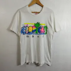 80s 90s FRUIT OF THE LOOM フルーツオブザルーム TROPICAL Tシャツ シングルステッチ 古着 VINTAGE アメリカ製 USA製 ネオンカラー プリント maui レトロ M ホワイト系 C847