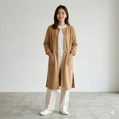 ZARA ザラ ノーカラー フェイクスエード コート アウター ベージュ【中古】 レディース