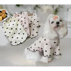 犬服 ins 猫服 春 夏 秋 冬 服 ペットウェア カットソー オシャレ tシャツ メロウフリル ハート柄 トップス新作 インナー 重ね着としてもか