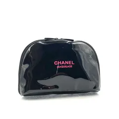 ■極上美品■CHANEL シャネル　MAQUILLAGE　ノベルティポーチ　ドーム型　非売品　アイコン型押し　エナメル風　ブラック×ピンク　レディース