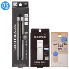 三菱鉛筆 KURUTOGA 金屬夜曲黑3件組 筆身＋金屬筆盒＋替芯 M3-KH 筆芯直徑HB0.3mm MITSUBISHI PENCIL