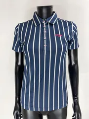 【USED】Callaway キャロウェイ ポリエステル 半袖 ポロシャツ ロゴ刺繍 ボーダー ネイビー 紺 ホワイト 白 レディース M ゴルフウェア