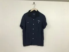 本物フリークスストアFREAK’SSTOREレーヨンオープンカラー半袖シャツメンズサーフアメカジミリタリーストリートスケーターワークビジネススーツモードゴルフドレス紺ネイビーM日本製