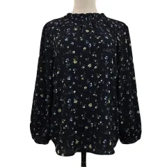 ロペピクニック ROPE Picnic ブラウス カットソー プルオーバー 花柄 2way 長袖 40 紺 白 ネイビー ホワイト