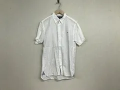 本物トミーヒルフィガーTOMMYHILFIGERコットン麻リネン半袖シャツメンズサーフアメカジミリタリーストリートスケーターワークビジネススーツモードゴルフドレス白ホワイトL