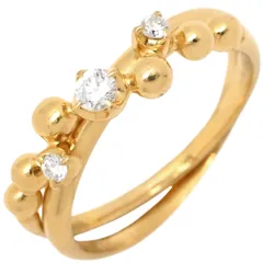 4℃ 4℃ リング 指輪 ダブルループ ダイヤ イエローゴールド K18YG Au750 18K 18金 3P 3石 3粒 ステラ 星座モチーフ 2連 2重  9.5号 【箱】【中古】