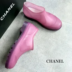 希少 CHANEL シャネル ロゴ レインシューズ レインブーツ ラバー ピンク パープル 36 レディースシューズ 23cm L121のサムネイル