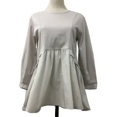 オペークドットクリップ OPAQUE.CLIP カットソー ブラウス プルオーバー ラウンドネック 切替 Aライン フレア 無地 長袖 M ベージュ グレー