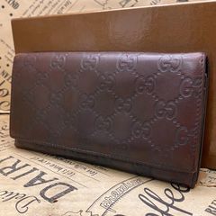 極美品✨GUCCI シマ 長財布 ロゴプレー 257303 レザー ブラウン - メルカリ