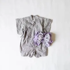 《新品》帯付き 浴衣ロンパース 花柄 パープル 70㎝ 80㎝ mocmof ベビー 566140