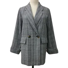 ミッシュマッシュ MISCH MASCH ジャケット テーラード ダブル チェック 長袖 M グレー 茶 ブラウン