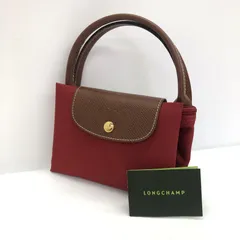 ほぼ未使用 LONGCHAMP ロンシャン ル・プリアージュ ハンドバッグ 牛革レザー×ナイロン バーガンディ 折りたたみ エコバッグ 横46㎝×縦27㎝