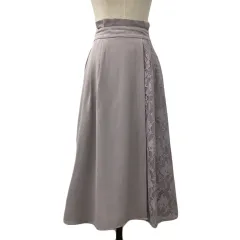 マジェスティックレゴン MAJESTIC LEGON スカート フレア ロング タック ウエストゴム ハイウエスト 切替 レース M 紫 ラベンダー パープル