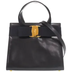 美品 サルヴァトーレフェラガモ ヴァラリボン レザー ネイビー 2WAY ハンドバッグ ショルダーバッグ 0568 Salvatore Ferragamo