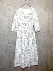 美品 natural couture ナチュラルクチュール 0341090360 定価5940円 レトロ小花 ワンピース sizeM/白 ■■レディース