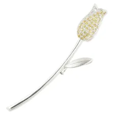 【本物保証】 鑑付 新品同様 ブローチ K18 メレイエローサファイア 1.04ct メレダイヤ0.25ct  花 チューリップ 一輪 ノーブランド No brand